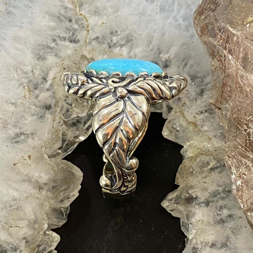 Carolyn Pollack Sterling Silver Oval Turquoise Leaf Design Ring Size 7, 8.5 - Picture 5 of 10